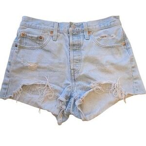 Levis 501 High Rise Distressed Denim Sz 27 Shorts Light Wash Cut Offs Button Fly